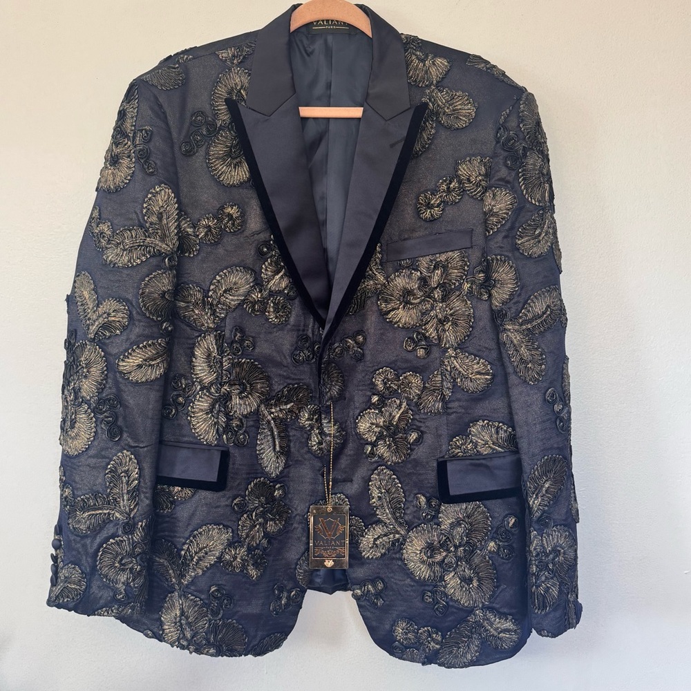 NWT Valiant Paris Coat Jacket Event Blazer Navy Bold Textured Unique Design 3XL